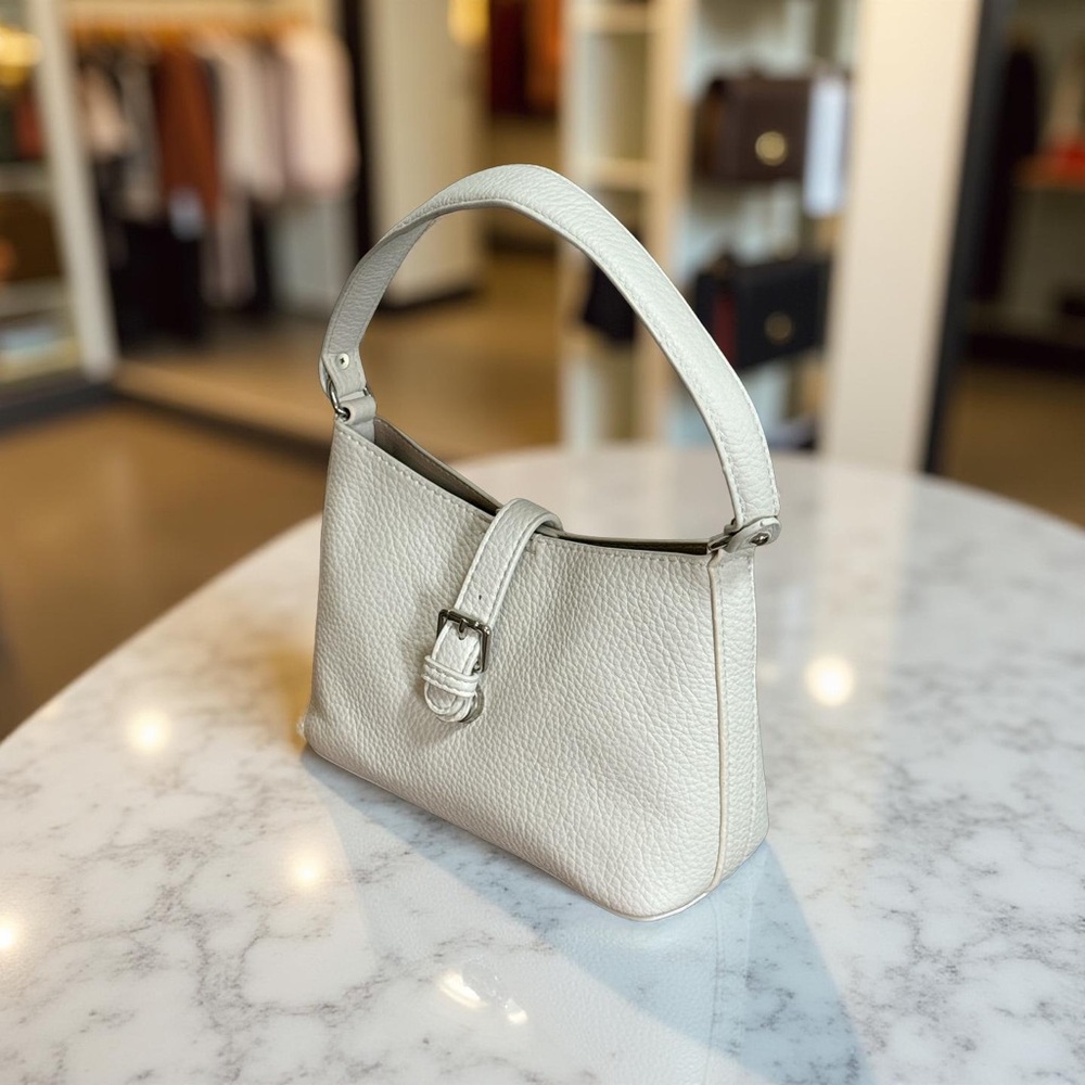 White Microfiber Leather Shoulder Bag with Minimalist Design - Picture 2 of 7